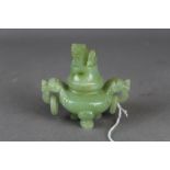 Chinese pale green jade censor and cover, 8cm high