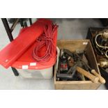 Box of tools & box of electrical fittings, warning triangle etc