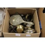 Box of brass & plated wares