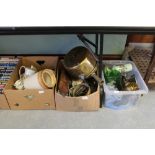 3 boxes of misc, brass, china, glass etc
