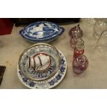 Mixture of blue and white pottery, glass, china etc