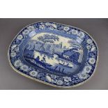 19th century Wild Rose pattern blue and white pottery ashette