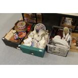 3 boxes of misc china, glass, tins etc