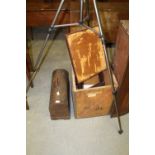 Oak cased singer sewing machine, tea chest & campaign table