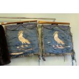 Pair of bird crest wall hangings/pennants
