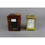 French brass carriage clock & leather case