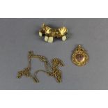 9ct gold pendant, chain & false teeth/bridge
