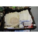 Selection of old tablecloths, needlepoints & lace