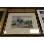 Gilt framed watercolour of farmyard 1864