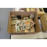 Box of playing cards, cigarette cards etc