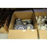 Box of blue and white wares