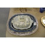 2 blue and white ashettes & tureen