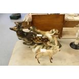 Royal Dux wolf & deer group & Beswick deer (both af)