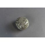 Indian embossed white metal circular pill box 4.5cm diameter