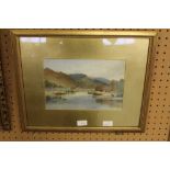Watercolour-cattle grazing in Lakeland setting, indistinctly signed