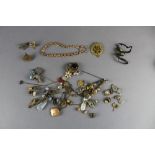 Box of costume jewellery, ATS badges etc