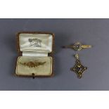9ct brooch, yellow metal brooch & pendant (gem set)