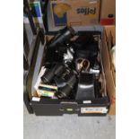 Box of cameras and binoculars