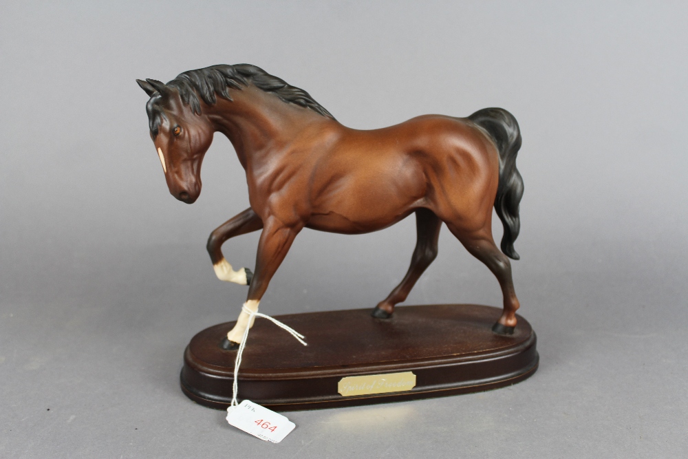 Royal Doulton 'Spirit of Freedom' horse on wooden plinth-matt brown