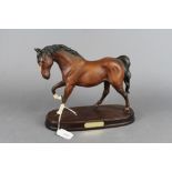 Royal Doulton 'Spirit of Freedom' horse on wooden plinth-matt brown