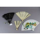 2 antique Chinese carved and pierced ivory & bone fans & 2 others