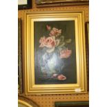 Gilt framed painting of vas & roses