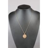 9ct gold medallion & chain 11grams