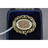 Large cased yellow metal & pearl mourning brooch