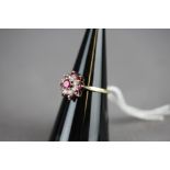 9ct gold pink & white stone cluster ring