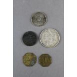 American silver dollar, local shop tokens, coin etc