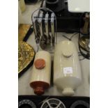 2 stoneware hotwater bottles & cutlery set