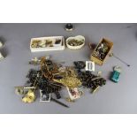 Bag of misc jewellery, hat pin stand, necklaces etc