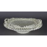 A Belleek Second Period porcelain twin handled 'Lily Basket', 31cm diameter x 9cm high