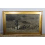 H. Burlington (?) - 19th Century School - Large Charcoal drawing, heightened with white - Shepherd