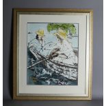 Bernard Dufour (1922-2016) - Oil painting on board - Two girls in a boat, 44cm x 36cm, signed, in