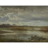 Bertel Hansen Svaneke 1883-1937) - Oil painting on board - Marsh landscape scene, 27cm x 35cm,