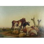 Manner of Thomas Sidney Cooper (1803-1902) - Oil painting - Pastoral scene with sheep and cattle,