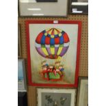 20th Century, Oil painting, Balloon Children, 60cm x 44cm, in red frame