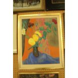 Wolfe, Pastel, Still life with a vase of flowers, 62cm x 49cm, signed, framed