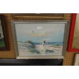 Attributed to Marie Charlot (20th Century French), Oil painting, Beach scene, in silvered frame