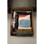 Box of books, mostly about cotton spinning & cars, one cookery