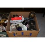 Box including trophy, china, 2 silver spoons etc