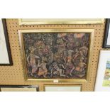 20th Century Indian, painting on canvas, Carnival scene, 39cm x 49cm, in gilt frame