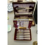 Cased Viners fish cutlery & oak fish canteen