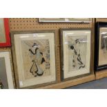 19th Century Japanese School, pair woodblock prints, Geisha girls, each 33cm x 23cm, in reeded