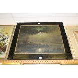 19th Century School, oil painting, Moonlit river scene, canvas 65cm x 80cm, in ebonised frame