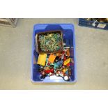 Box of model cars, tractors, animals etc