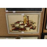 20th Century, Palette knife oil painting, Spanish town scene, 30cm x 48cm, indistinctly signed and