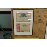 2 framed share certificates