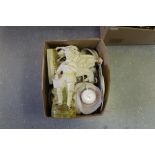 Box of tea wares & Staffordshire figures